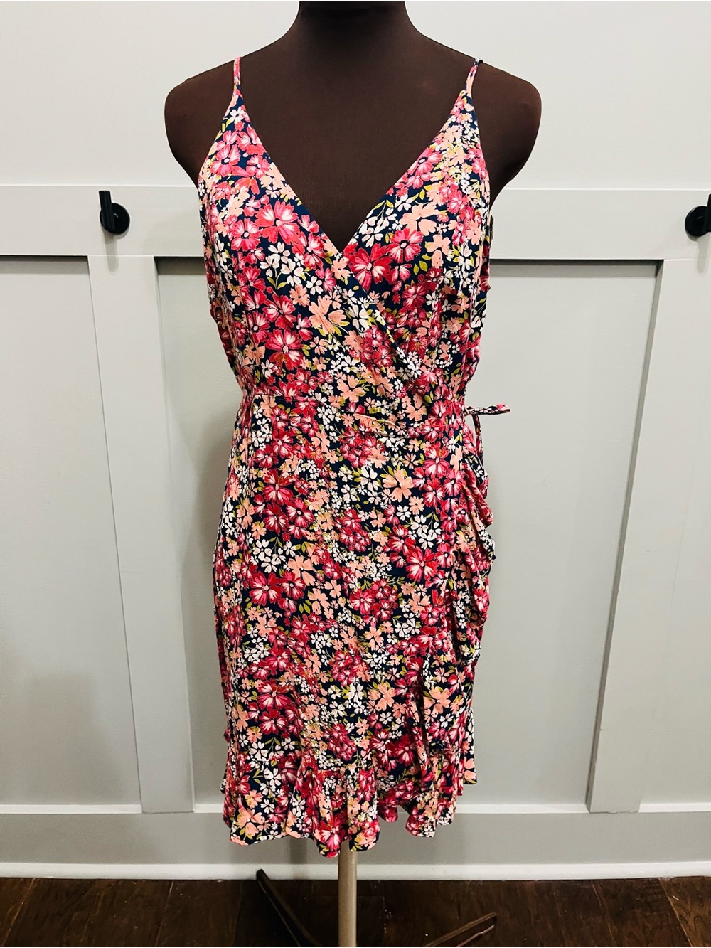 Patrons of Peace Pink & Navy Floral Wrap Mini Dress